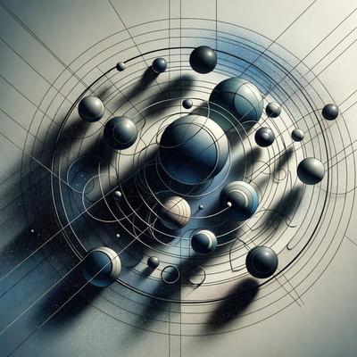 The primary subject of the image is a collection of variously sized and shaped balls, which are floating in a dark, star-filled space. The setting appears to be a celestial environment, with the balls scattered throughout the scene. The visual style of the image is a combination of digital art and illustration, creating a dynamic and intricate composition. The colors and mood of the image are predominantly dark and moody, with the star-filled background adding a sense of depth and mystery to the scene.